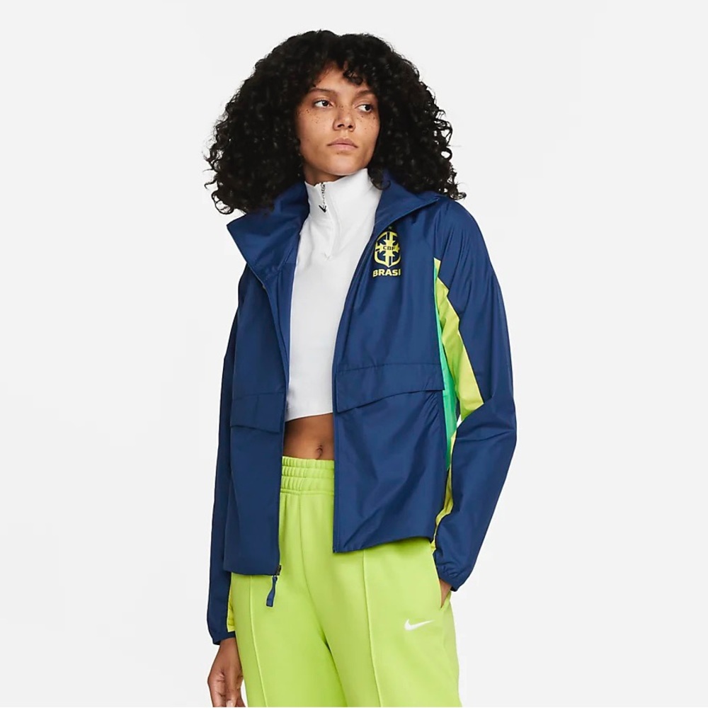 Nike Women's Navy and Neon Green Windbreaker Jacket